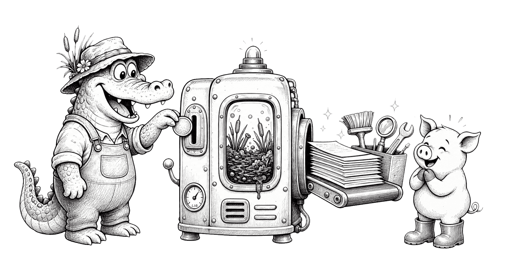A mascot using a coin-operated cleanup machine