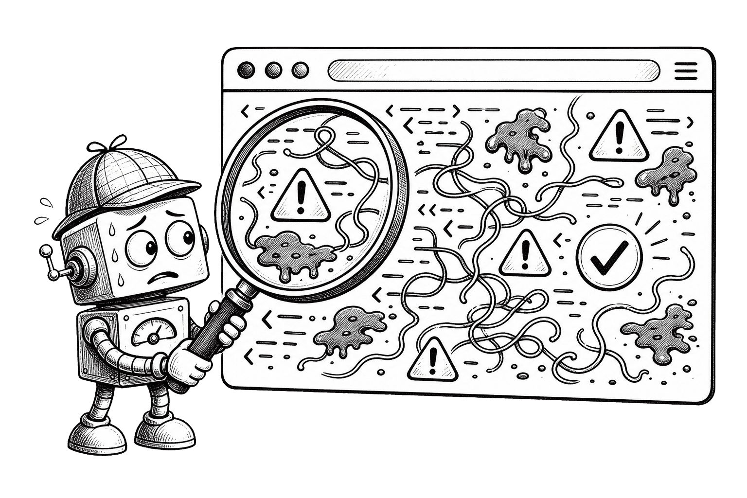 Website audit robot inspecting a web page