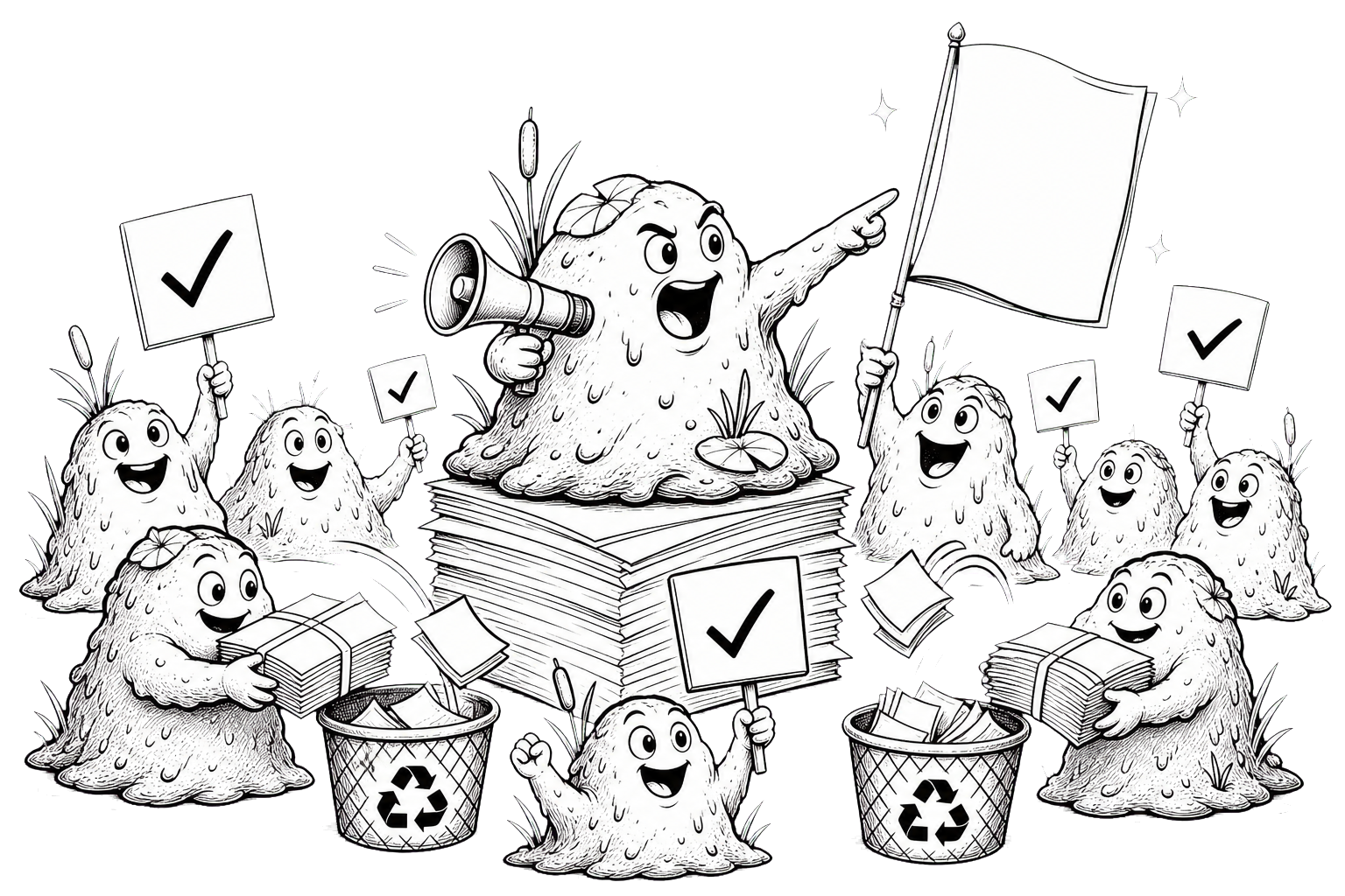 Swamp mascots rallying around clearer writing and recycling bloated drafts